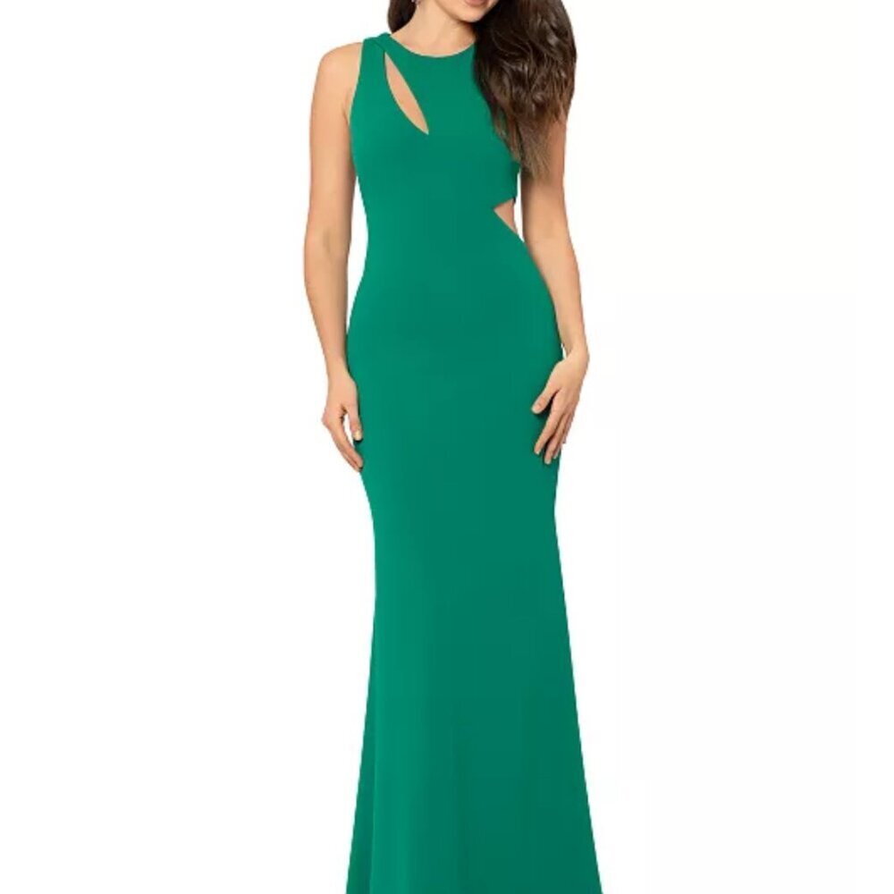 NWT Betsy & Adam Green Cutout Sleeveless Scuba Crepe Gown, Size 8
